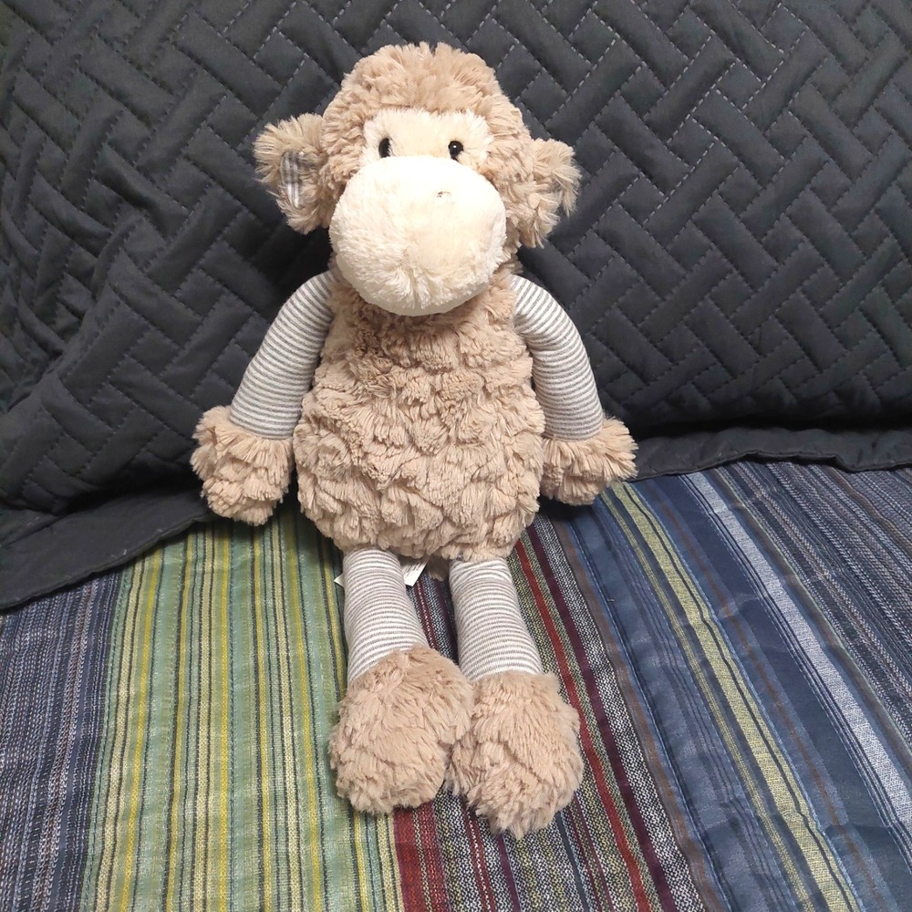 Mary Meyer Stuffed Soft Monkey Plush Toy 14 In Grey Striped Animal Machine Wash